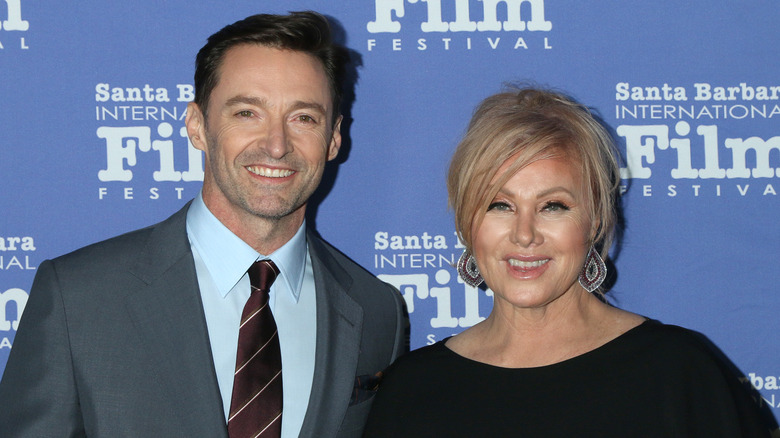 Hugh Jackman smiling with Deborra-Lee Furness