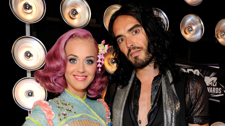 Katy Perry and Russell Brand smiling