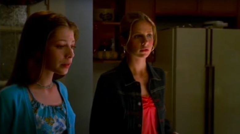 Michelle Trachtenberg and Sarah Michelle Gellar in scene from Buffy the Vampire Slayer