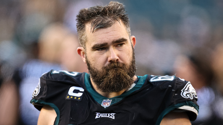 Jason Kelce looking somber