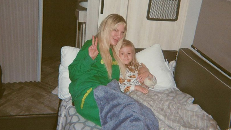 Tori Spelling green pajamas RV