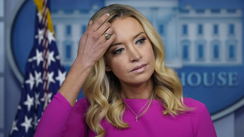 Kayleigh McEnany holding a press briefing at the White House.