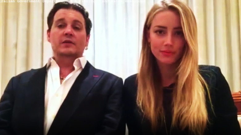 Amber Heard and Johnny Depp apologizing on video