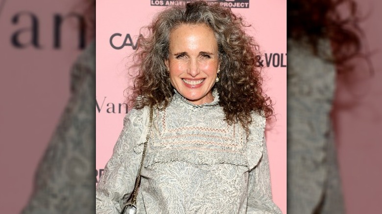 Andie MacDowell with natural grey hair
