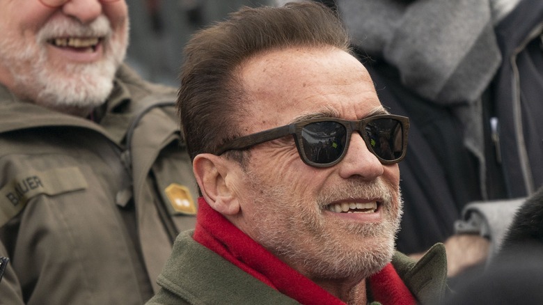 Arnold Schwarzenegger smiling in sunglasses