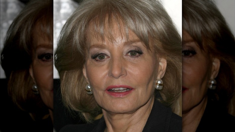 Barbara Walters wearing pearl earrings