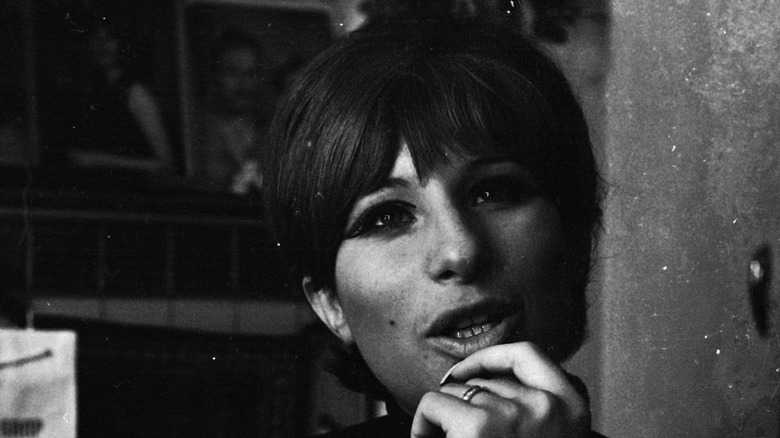 Barbra Streisand with her lips parted