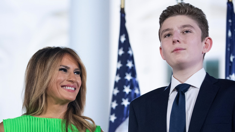 Melania Trump smiling at Barron Trump