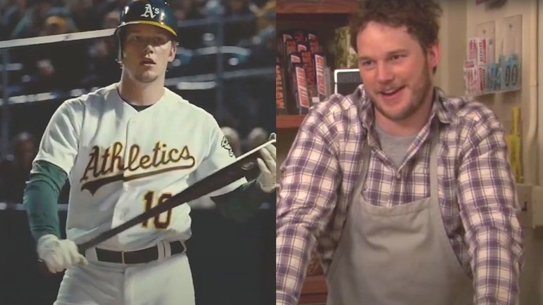 Chris Pratt as Andy Dwyer, and in Moneyball