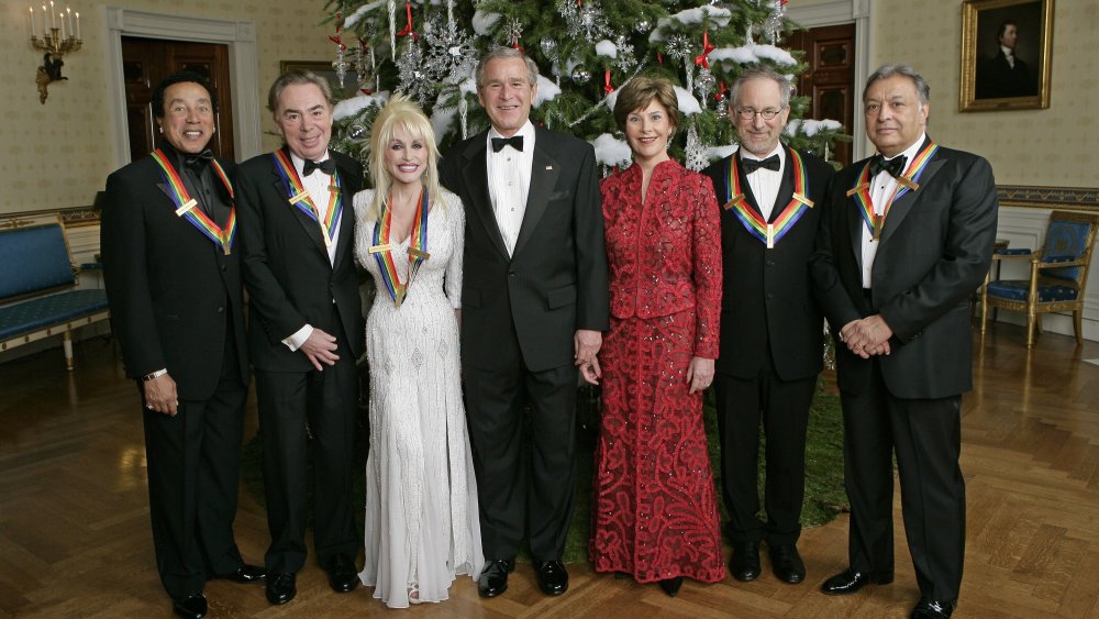 Smokey Robinson, Andrew Lloyd Webber, Dolly Parton, President George W. Bush, ﻿Laura Bush, Steven Spielberg, Zubin Mehta at the Kennedy Center Honors in 2006