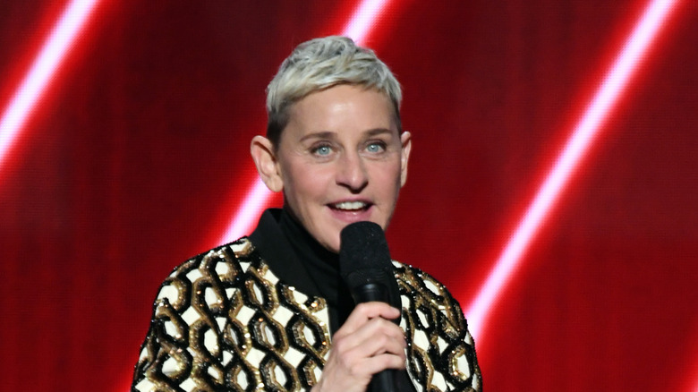 Ellen DeGeneres on stage in 2020.