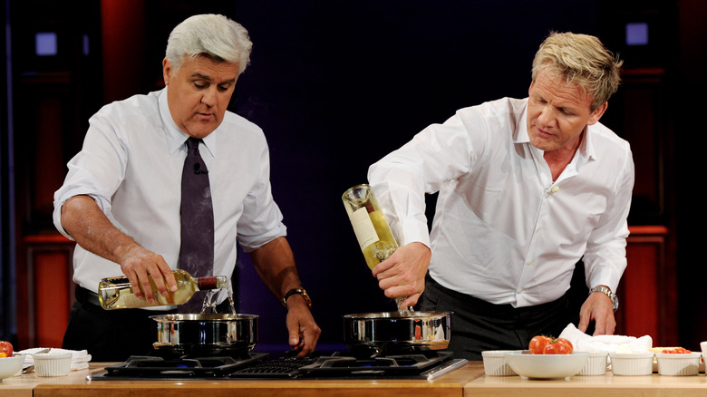 Masterchef Gordon Ramsay (R) appears on The Tonight Show with Jay Leno