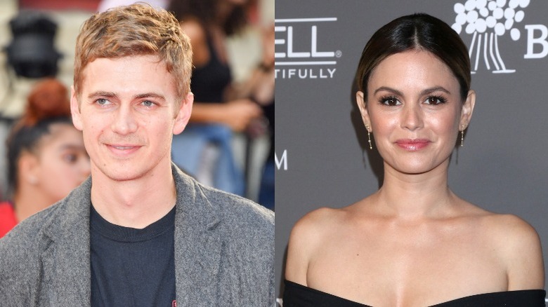 Hayden Christensen smiling (left), Rachel Bilson smiling (right)