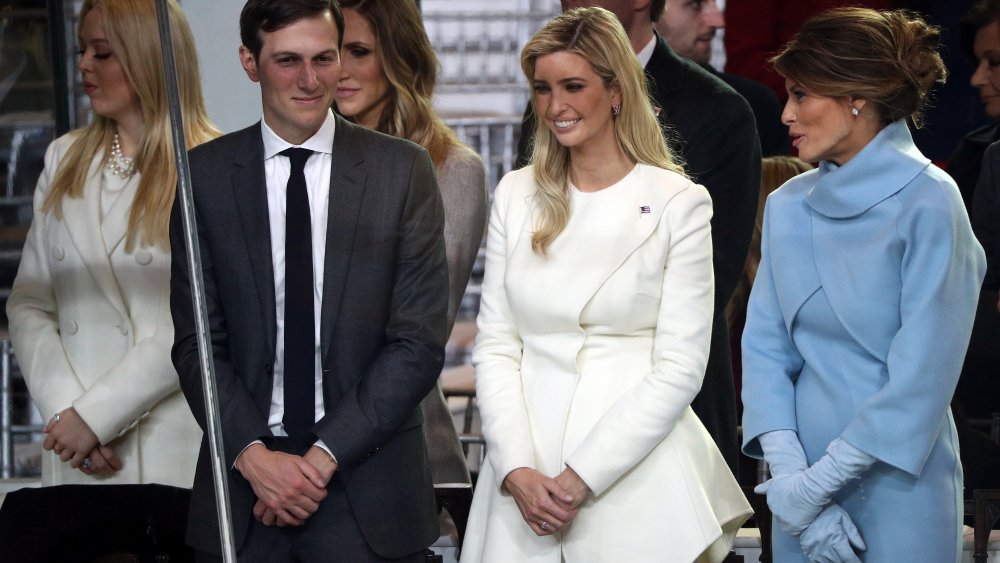 Tiffany Trump, Jared Kushner, Ivanka Trump, and Melania Trump at Donald Trump's inauguration