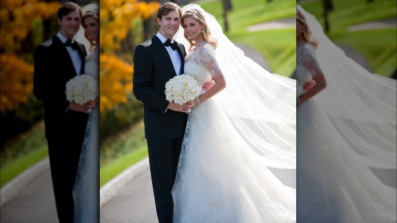 Jared Kushner and Ivanka Trump smiling on their wedding day