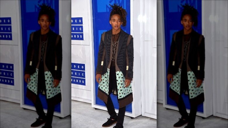 Jaden Smith posing in skirt