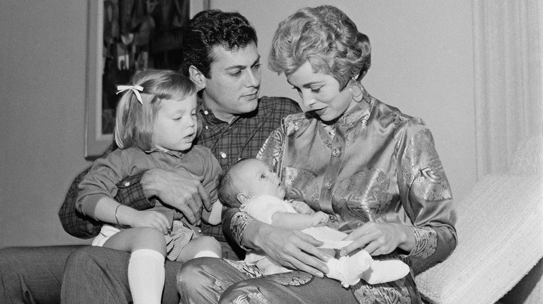 Janet Leigh with baby Jamie Lee Curtis and Tony Curtis with Kelly Curtis