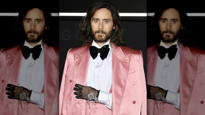 Jared Leto in a pink satin jacket