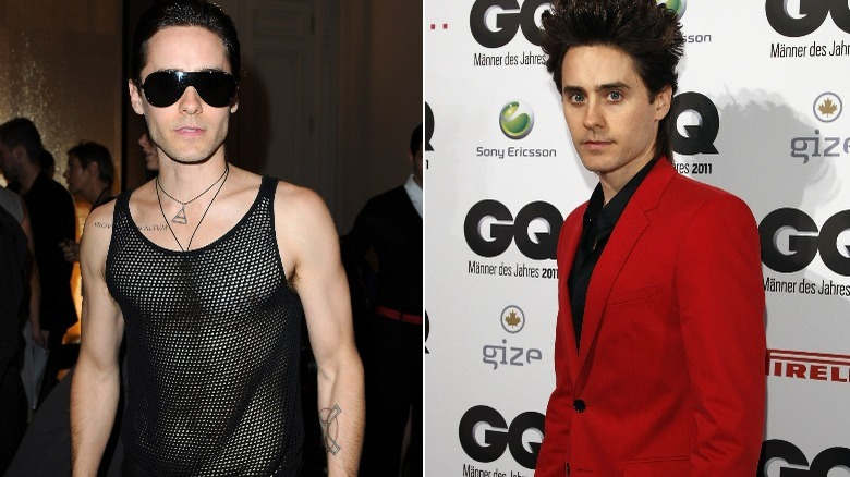 Jared Leto in a mesh tank and Jared Leto in a red jacket