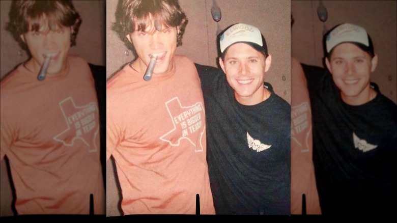 Jared Padalecki with a cigar next to Jensen Ackles