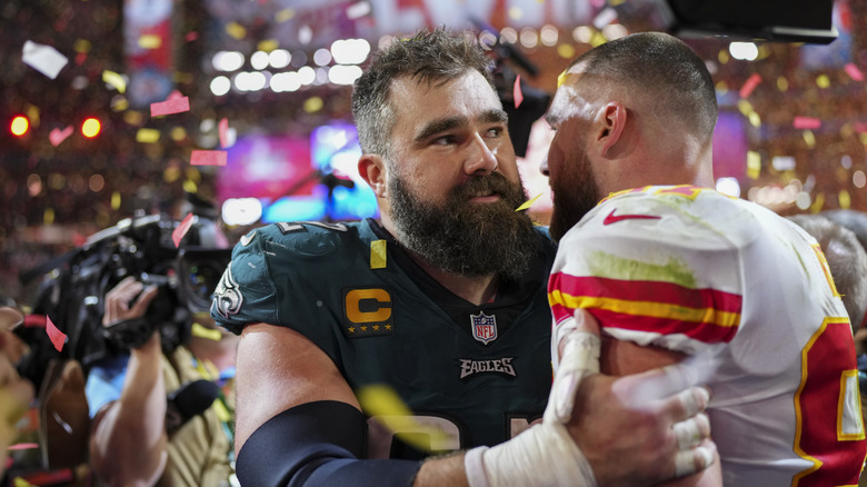 Jason Kelce embracing brother Travis after Super Bowl  LVII