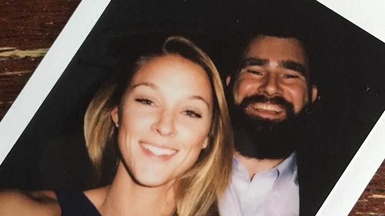 Kylie and Jason Kelce smiling for the camera in a selfie