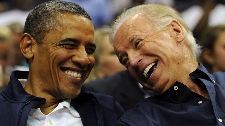 Barack Obama and Joe Biden together, laughing