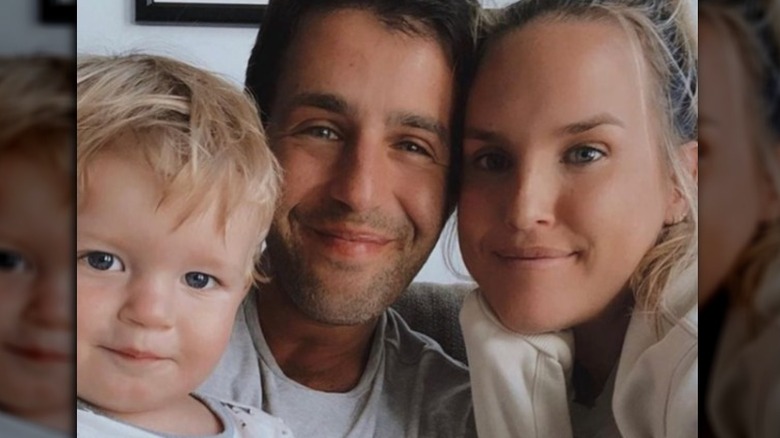 Josh Peck, Paige O'Brien and their son Max Peck smiling for a selfie