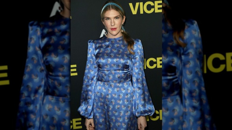 Lily rabe blue patterned dress vice premiere