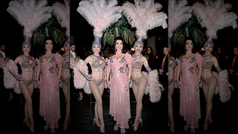 Lisa Vanderpump with showgirls at the Las Vegas opening of Pinky's