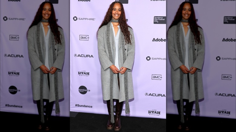 Malia Obama wearing gray coat