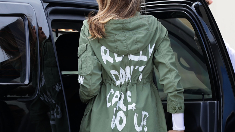 Melania Trump wearing her controversial green jacket  