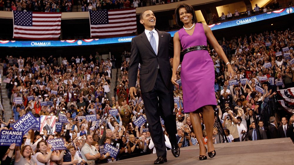 Barack Obama and Michelle Obama at a campaign event in June 2008