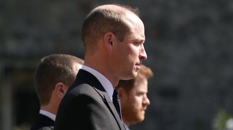 Prince William and Prince Harry stand at Prince Philip's funeral