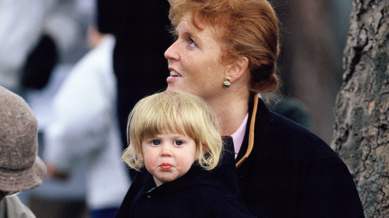 Princess Beatrice, aged 2, at the Royal Horse Show with her mom