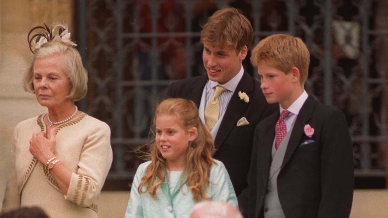 Princess Beatrice, Prince William, and Prince Harry at the wedding of Prince Edward and Countess Sophie