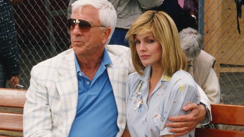 Leslie Nielsen and Priscilla Presley filming