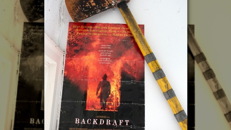 Movie poster for Ron Howard's Backdraft with axe prop