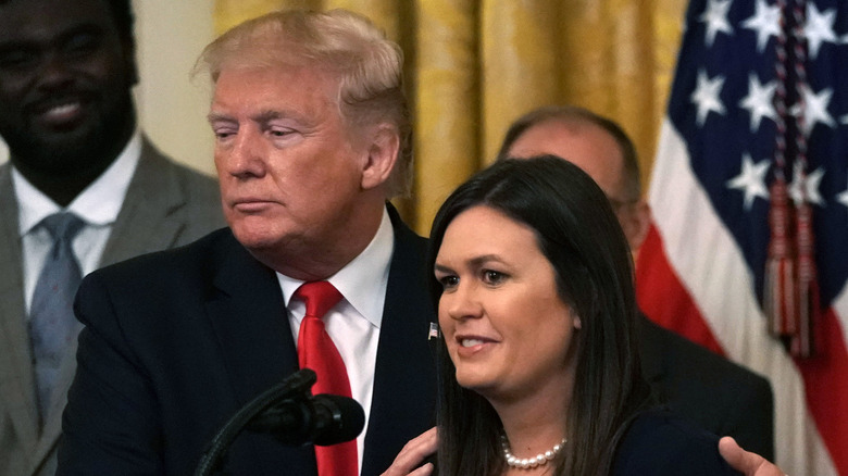 Donald Trump and Sarah Huckabee Sanders speaking together