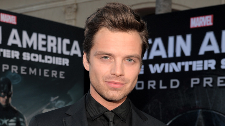 Sebastian Stan posing at the Captain America: The Winter Soldier premiere