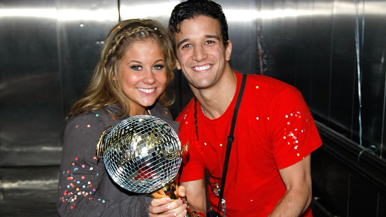 Shawn Johnson and Mark Ballas with DWTS trophy