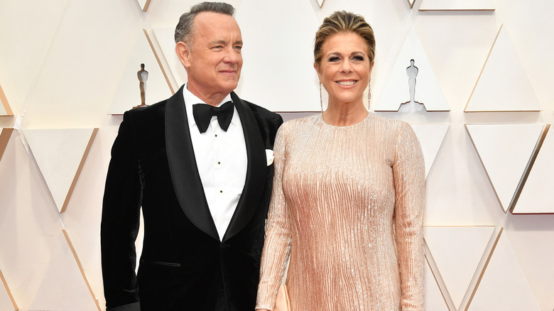 Tom Hanks, posing with his wife Rita Wilson at the Academy Awards