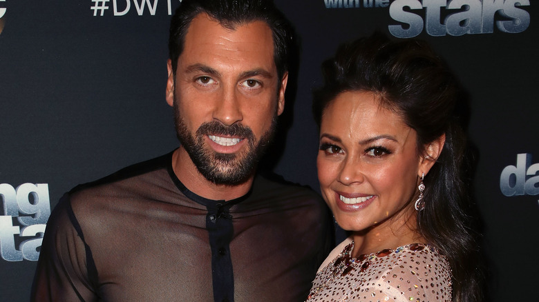 Maksim Chmerkovskiy, Vanessa Lachey, both smiling