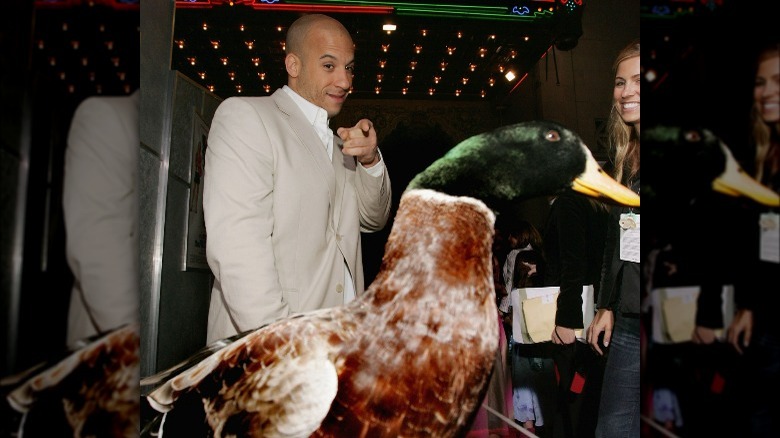 Vin Diesel pointing at duck