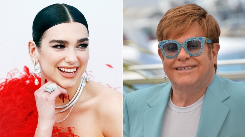 Dua Lipa and Elton John smiling