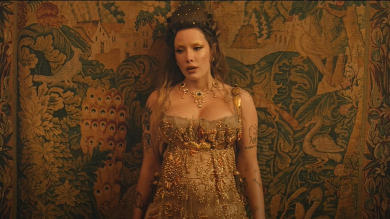 Halsey in a gold dress