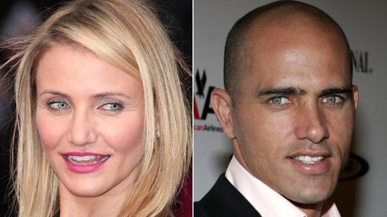 Cameron Diaz and Kelly Slater smiling