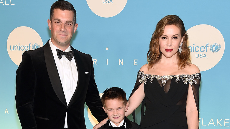 Alyssa Milano and her husband David Bugliari and their son Milo at a Unicef event