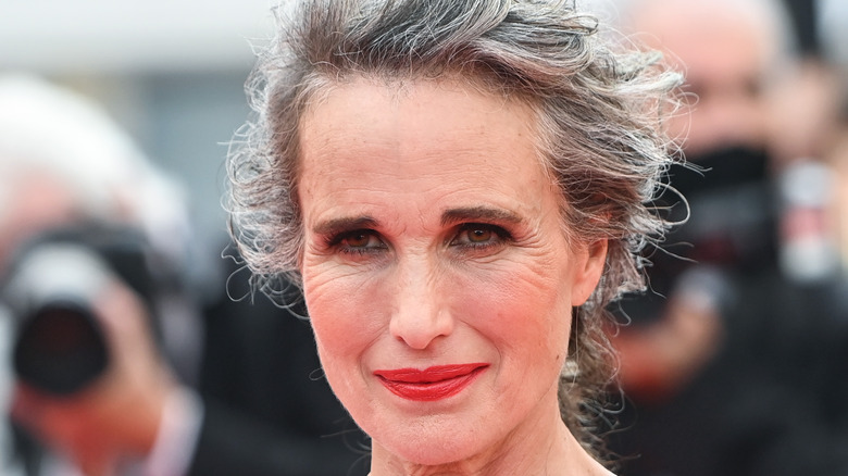 Andie MacDowell with gray hair 