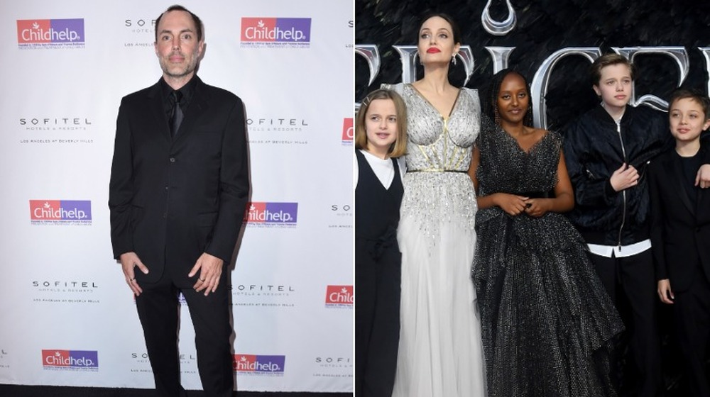 James Haven poses on the red carpet; Angelina Jolie poses with children Vivienne, Zahara, Shiloh and Knox